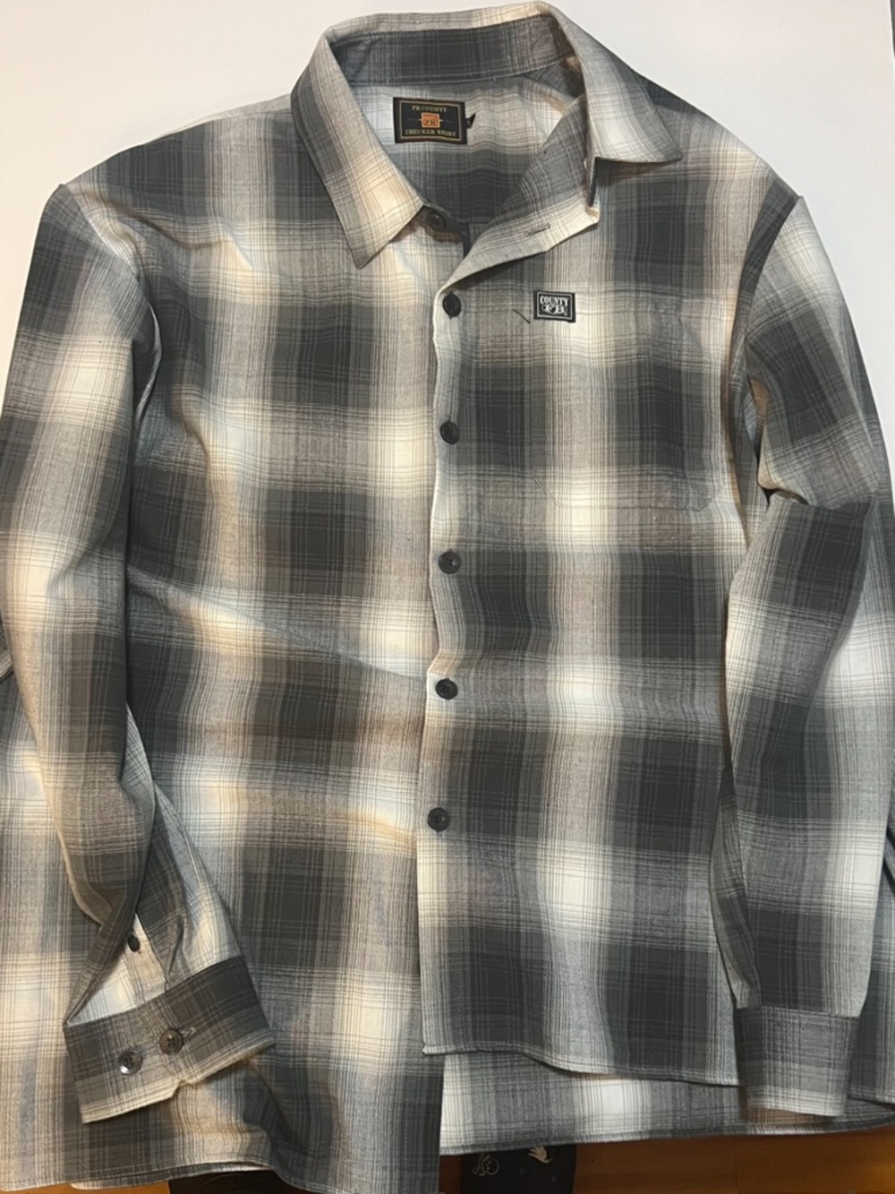 Fb County Men's Black and Gray Plaid Button-Down Shirt